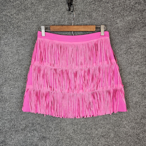 Main Strip Dresses & Skirts - Pink Studded Tiered Fringe Mini Skirt - Unleash Your Inner Cowgirl/Party Vibe 💖
